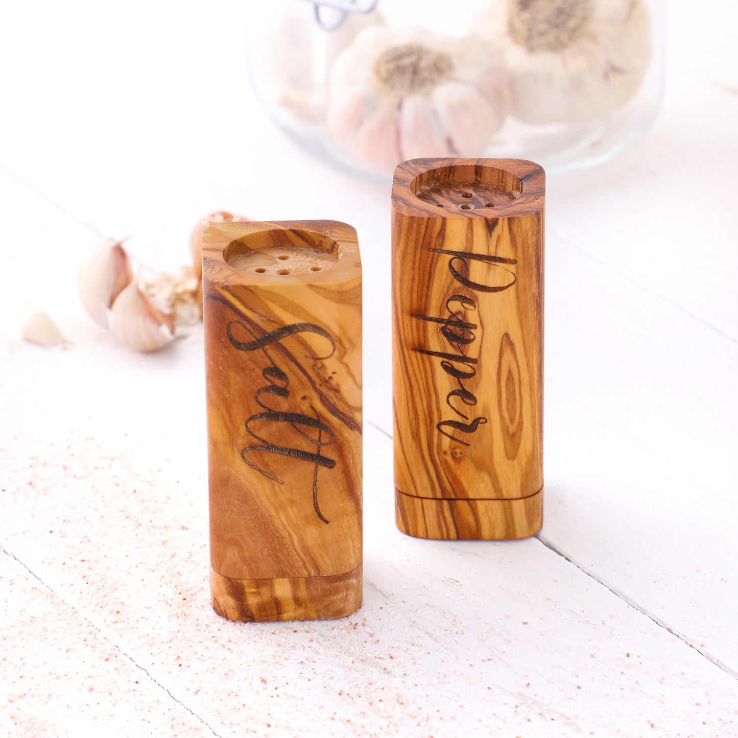 Hand-Carved Olive Wood Salt & Pepper Shakers – Rustic Charm for Every Table