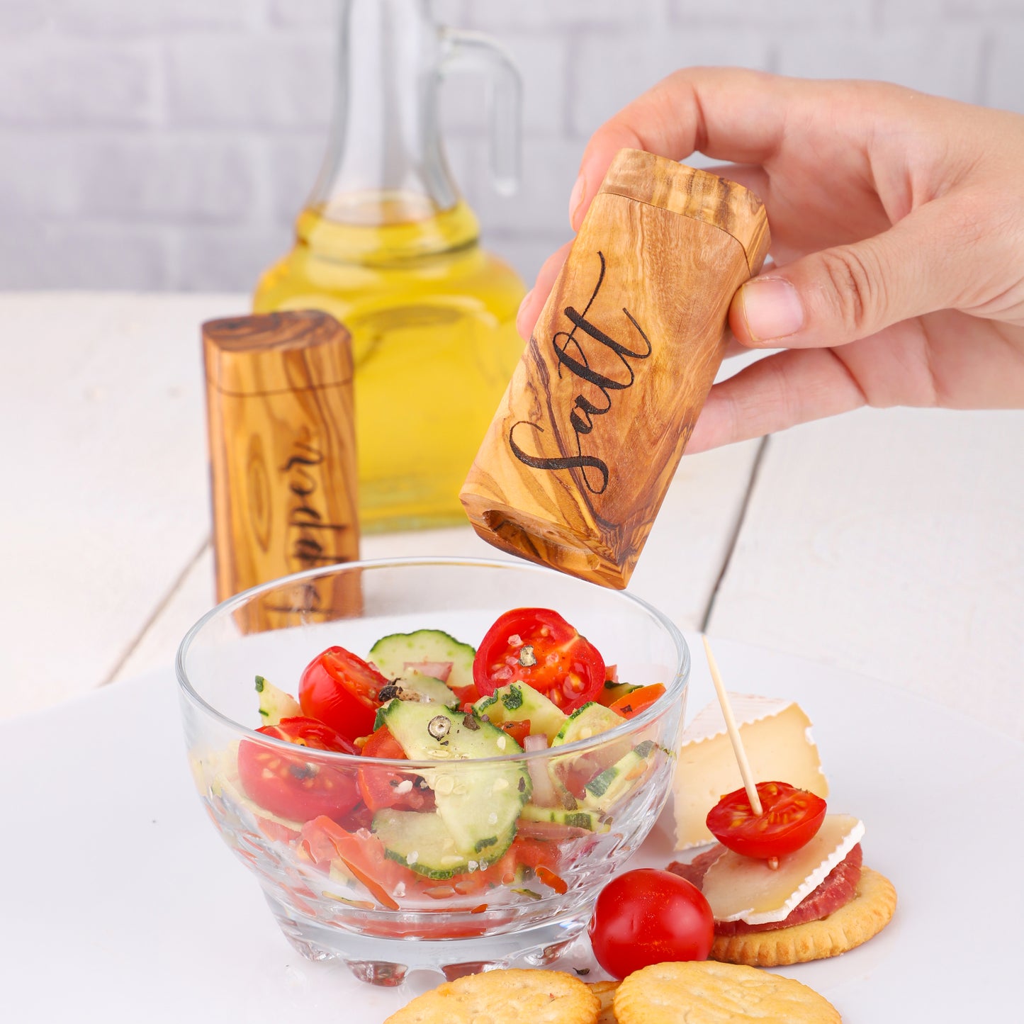 Hand-Carved Olive Wood Salt & Pepper Shakers – Rustic Charm for Every Table