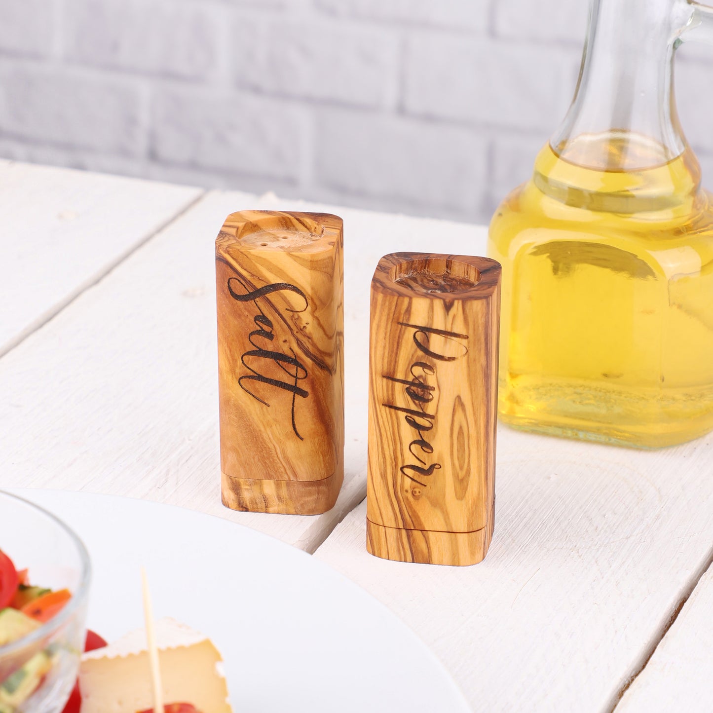 Hand-Carved Olive Wood Salt & Pepper Shakers – Rustic Charm for Every Table